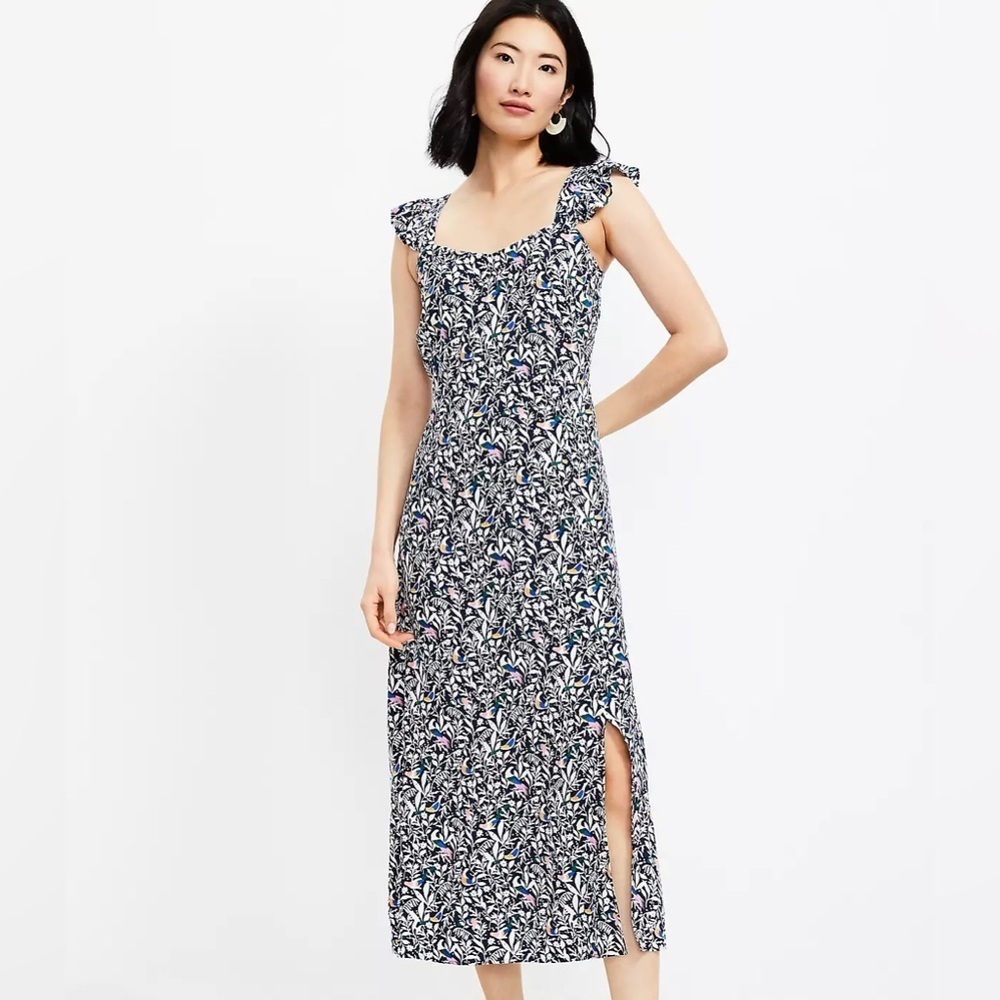 LOFT Navy Floral Maxi Dress with Multicolor Accents NWOT